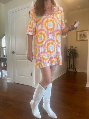 Dress, Boho, tie dye, Ruffle, Crochet inserts & Lace &, size medium